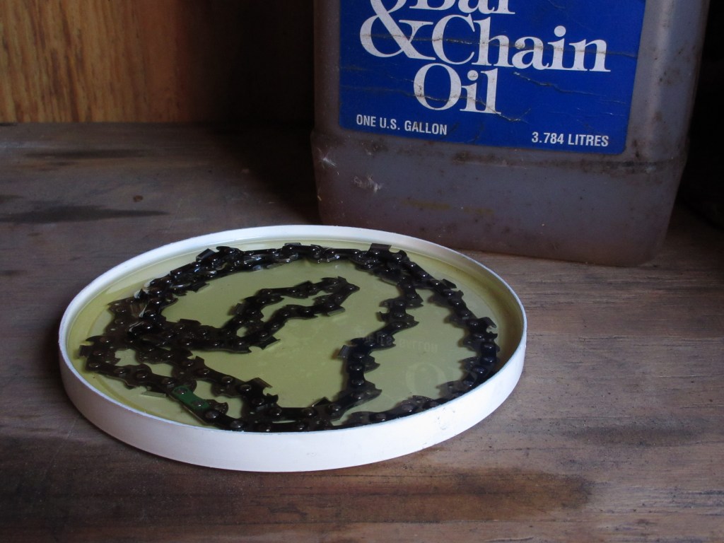 soaking chain ready for chainsaw use