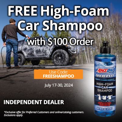 Free Bottle of AMSOIL's new car wash shampoo when you spend $100