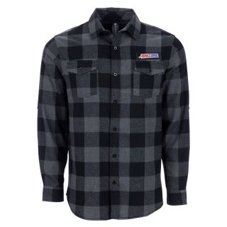 Burnside Buffalo Plaid Flannel in Charcoal and black. 80.20 Cotton/Polyester blend with a modern fit for comfort and style, features an AMSOIL logo patch along with 2 chest pockets.